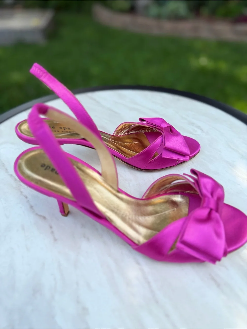 Kate Spade New York Pink Satin Bow Slingback Heels Pumps Italy Women’s 7.5 B